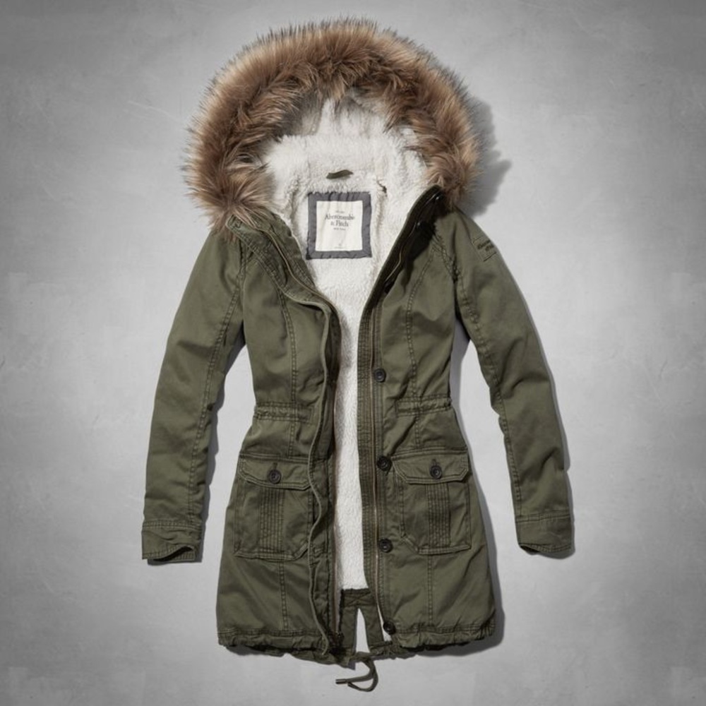 Abercrombie & Fitch Meg Sherpa lined parka olive green